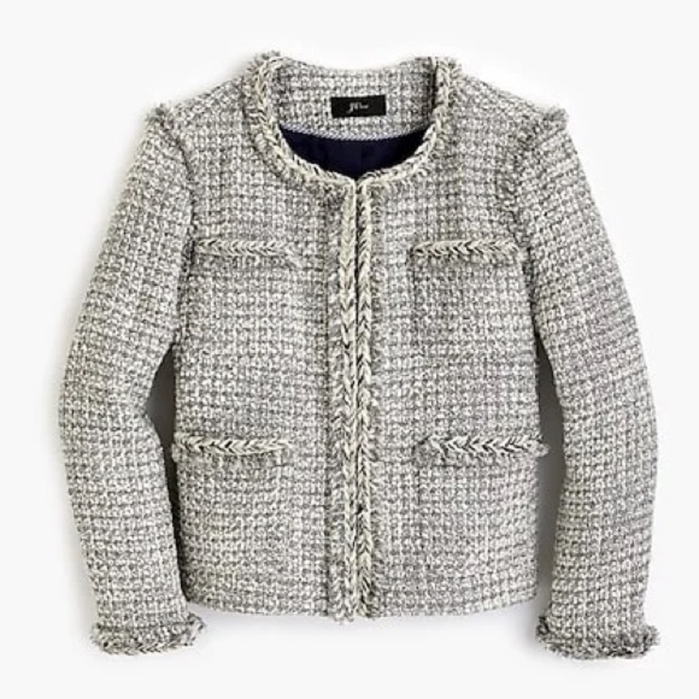 J. Crew Lady Jacket In Metallic Tweed braided detail 10